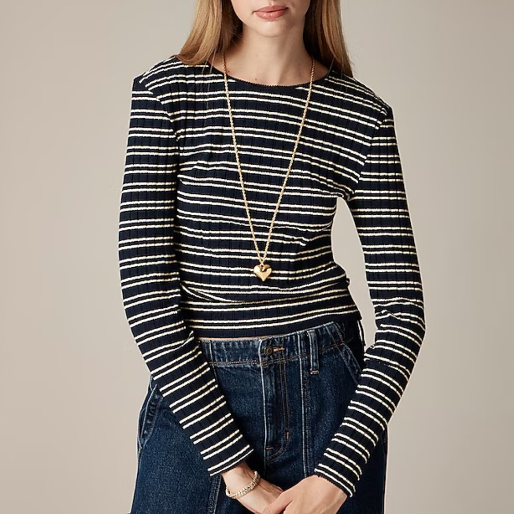J Crew Pointelle Stripe Tee